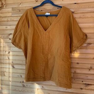 SOLD Short Sleeved V-Neck Tunic Waffle Weave Maize Women’s Size 3X Casual Summer